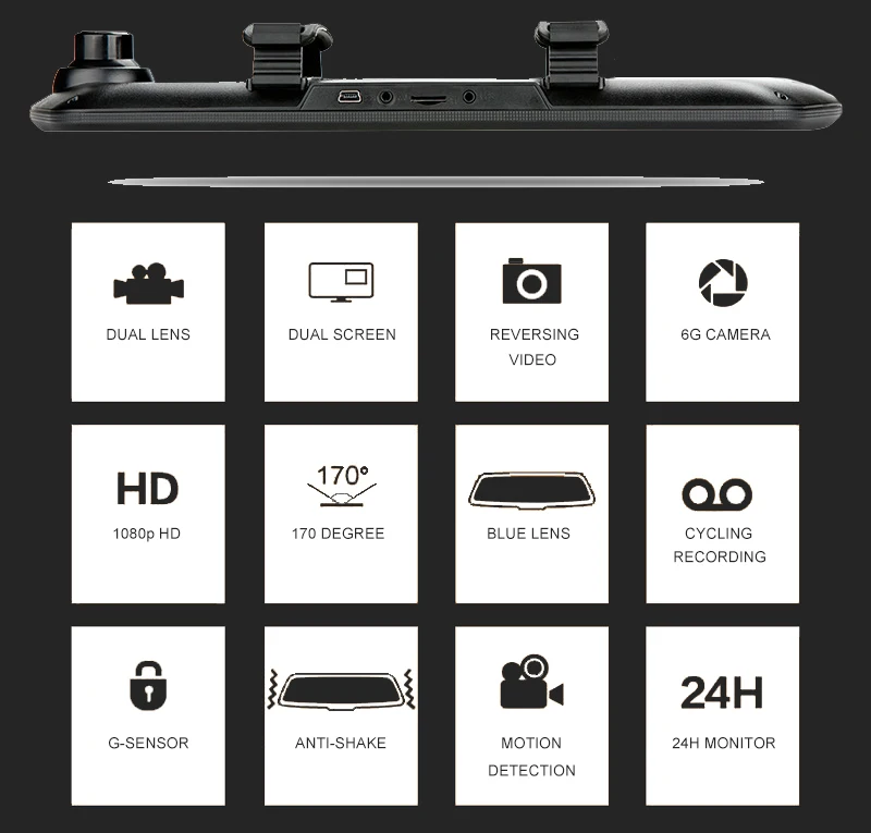 QPLOVE 7 дюймов черная рамка Автомобильное зеркало заднего вида DVR HD 1080P двойной объектив широкий градусов Поддержка заднего вида видео многофункциональный видеорегистратор