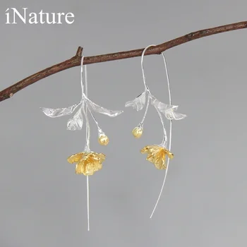 

INATURE 18K Gold Plated Sterling Silver Tree Branch Flower Drop Earrings For Women Statement Jewelry