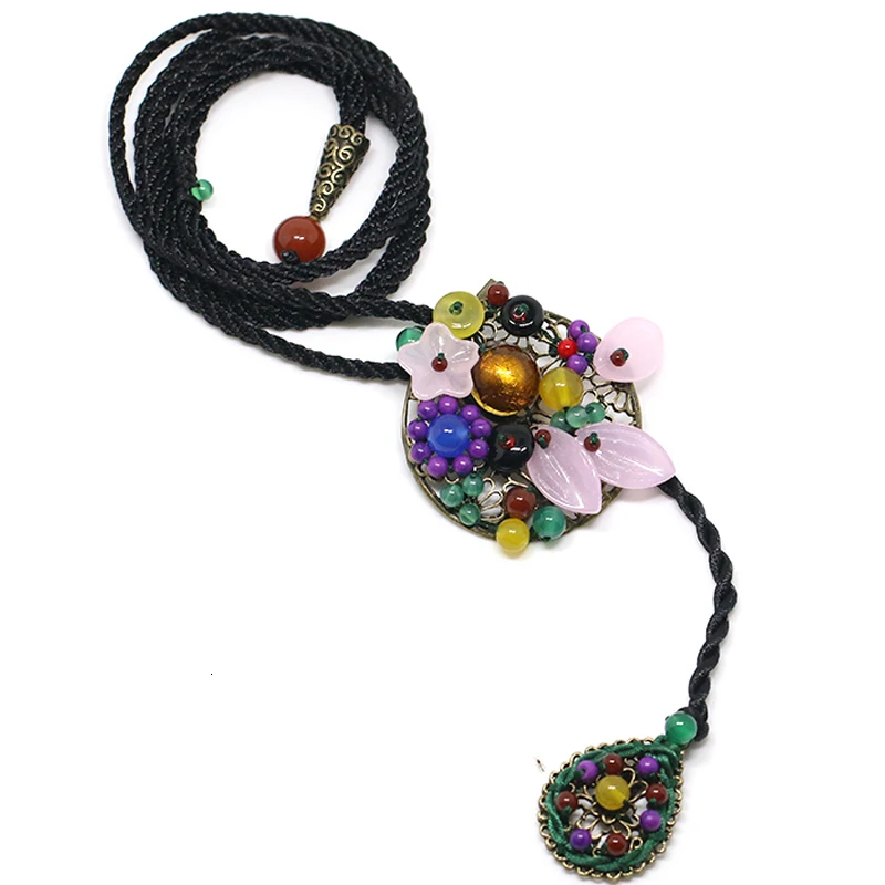 Этническое розовое ожерелье с кристаллами подвески ракушки цветочные