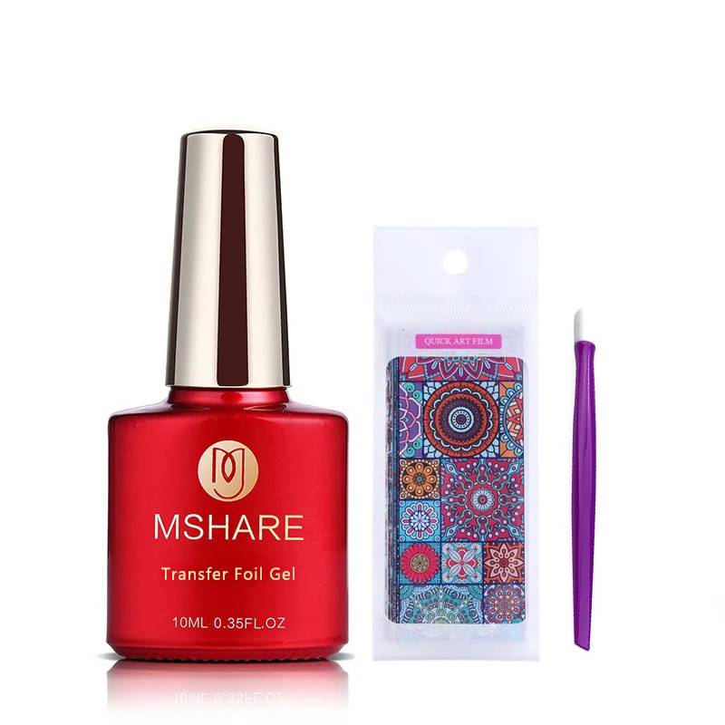 MSHARE Nail Transfer Foil Glue Gel Polish Nails Adhensive Transfering Free foil Sticker