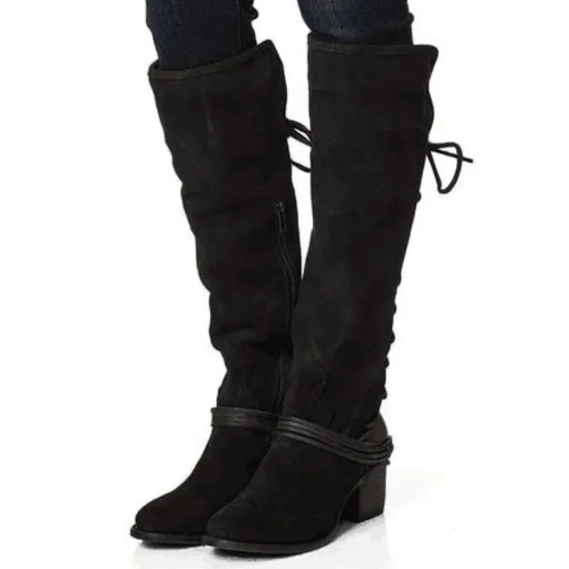 Г. Новые женские ботфорты из флока пикантная Осенняя обувь на высоком каблуке со шнуровкой зимние женские сапоги Размер 36-43 Yasilaiya