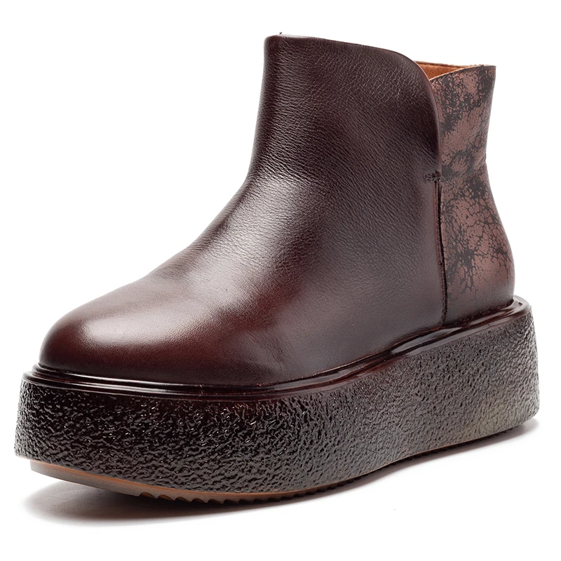 

Thick Bottom Ankle Boots Women's Handmade Genuine Leather Shoes Casual Ladies Thick Heel Booties Vintage Handmade Autumn Shoes