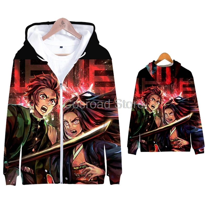 Cosroad Tanjirou Nezuko Kamado толстовки с капюшоном «Demon Slayer Kimetsu no Yaiba», костюмы для косплея, куртка с 3D принтом, Свитера с капюшоном на молнии