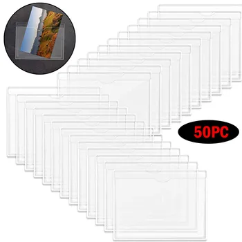 

50PCS Vertical Transparent Vinyl Plastic Clears ID Card Bag Clear Portable Transparent Plastic Storage Bag Library Card Pockets