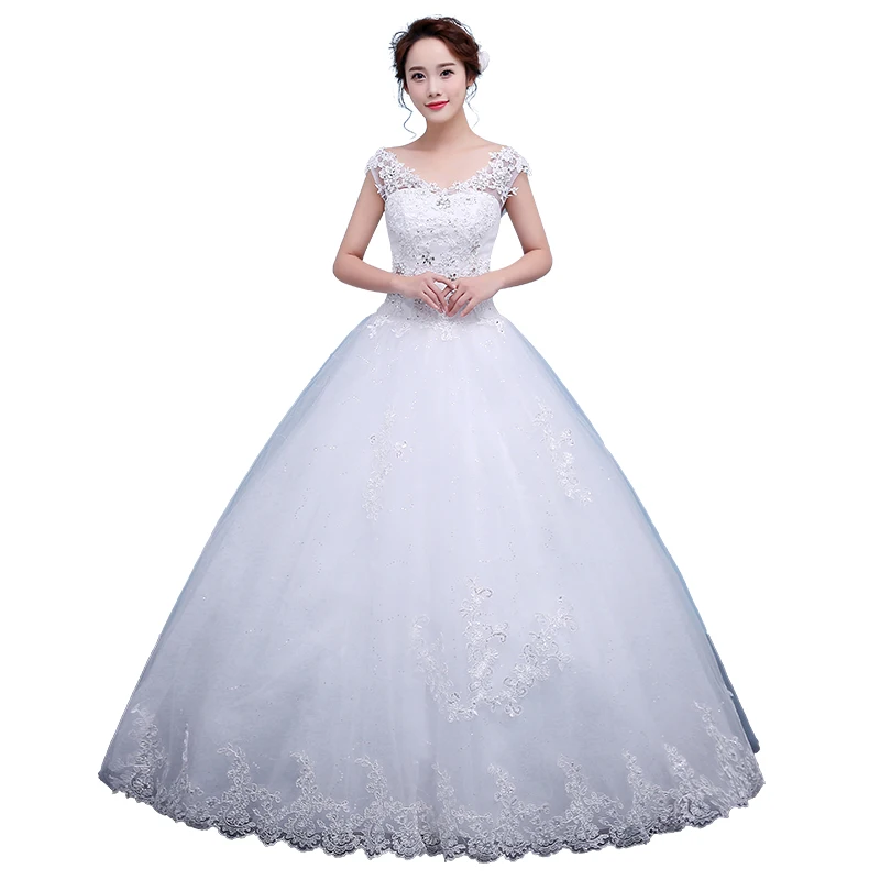 

Wedding Dresses V-neck Princess Plus Size Female Embroidery Dresses Bride Wedding Gowns Lace Up Wedding Dress