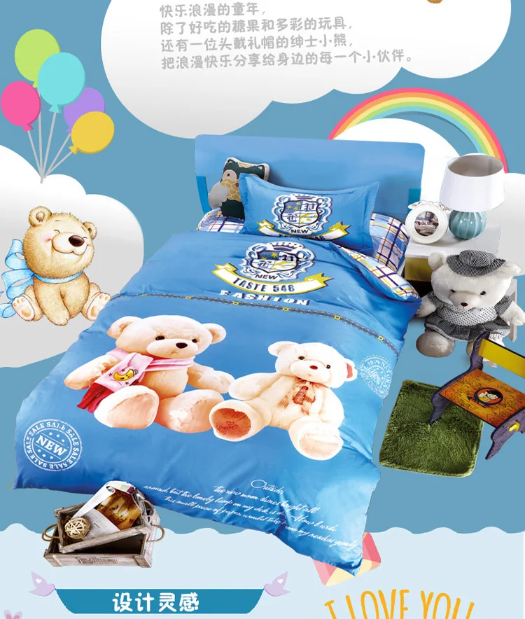 Pure Cotton Bedding Set Child Cartoon Quilt Cover Free Shipping 3pcs Set Bedding Article Student Dormitory Single Bed Girls