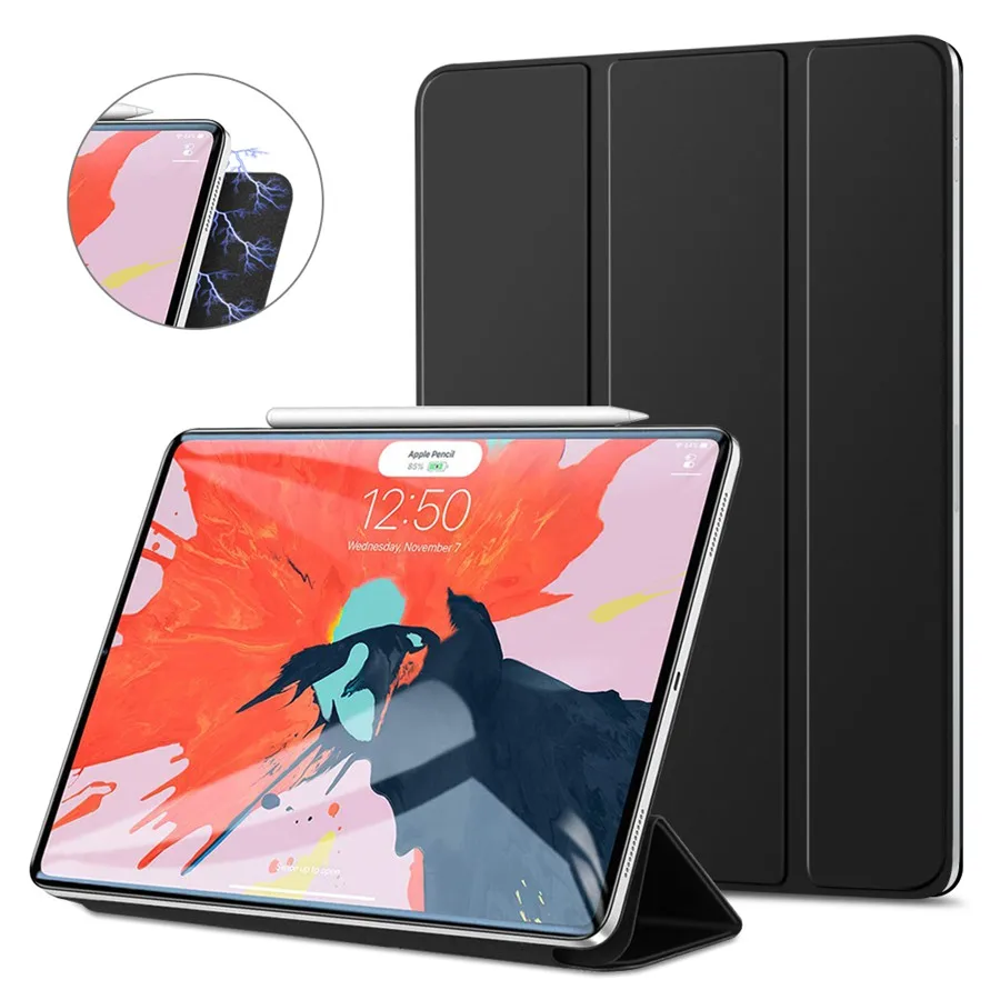 Ультратонкий чехол из искусственной кожи для Apple iPad Pro 12,9 Funda Smart Cover для iPad 12,9 дюймов чехол с поддержкой зарядки+ пленка+ ручка