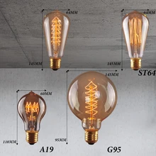 Fantasy ostrov Ретро лампа Эдисона E27 220V 40W 60W ST64 G95 новая лампа для ампулы млампочка эдисона