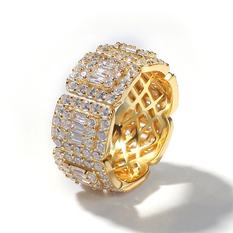 Хип хоп 8 мм 10 мм Полное CZ кубический циркон очарование Iced Out Bling Tready медное циркониевое кольцо для мужчин женщин ювелирные изделия золото серебро