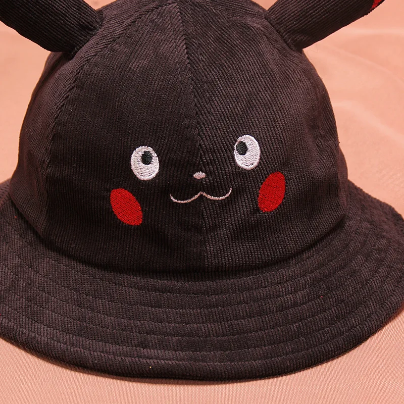 Children Summer Pikachu Bucket Hats Outdoor embroidery Cap Travel Sunscreen Hat for Kids
