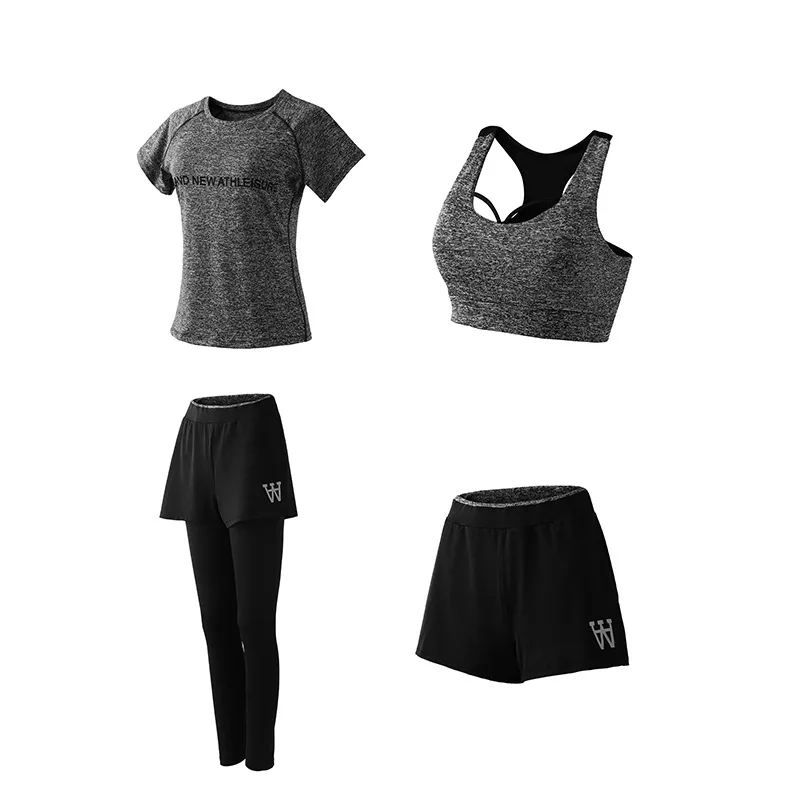 dark grey 4 Crocosport женский спортивный костюм набор быстросохнущие тренировочные женские майки для бега Спортивная одежда для женщин s леггинсы бюстгальтер Топ 5 шт. комплект - Цвет: dark grey 4
