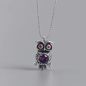 

Fashion 925 sterling silver owl pendant necklace female retro distressed silver jewelry punk style party trend accessories
