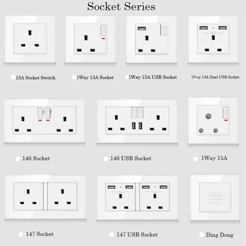 British Power Socket with USB charging UK Standard Square Foot three