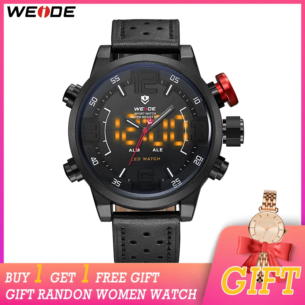 

WEIDE Men Casual Fashion Model Men's Quartz movement automatic Date digital numeral Clock Leather Wristwatch Relogio Masculino