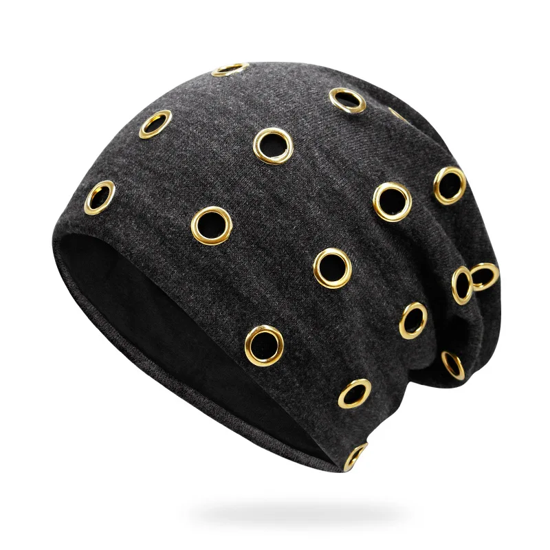 Панк металлические круглые шапки хип-хоп пуловер и шапка мужские Skullies Женская Корейская теплая шапка fille уличная шерстяная вязаная шапка