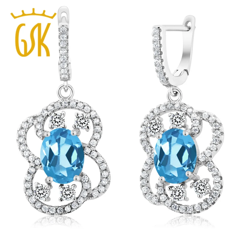 4,99 Ct ОВАЛЬНЫЙ синий топаз 925 пробы Серебряные серьги