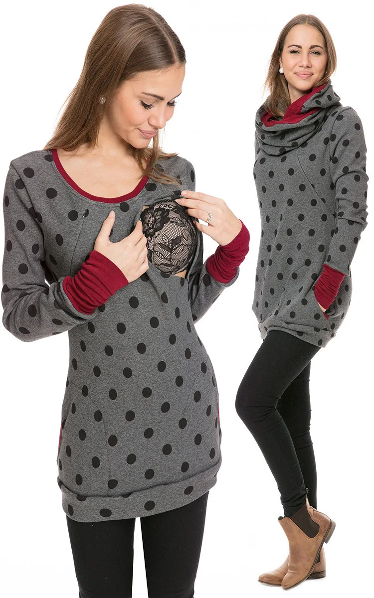 Newest Autumn Winter Maternity Clothes Pregnant Women Breastfeeding Coat Print O-neck Thicken Hoodies for Pregnancy Nursing Top