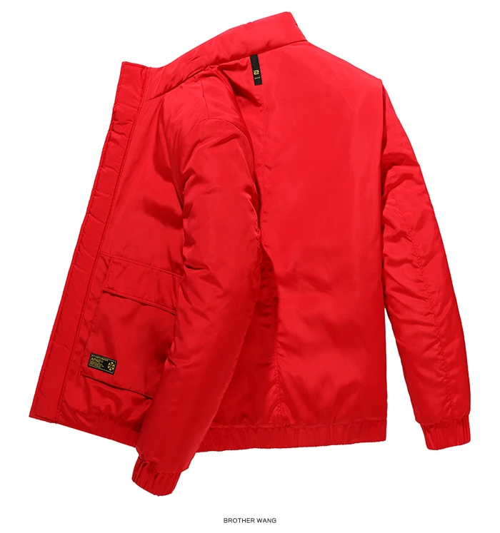 Мужские красные теплые парки новая зимняя куртка со стоячим воротником модная повседневная толстая пуховая парка пальто Мужская брендовая одежда