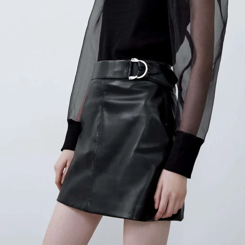 black leather skirt Женская Зимняя юбка из искусственной кожи, Корейская повседневная юбка-карандаш с высокой талией, женские юбки из искусственной кожи на молнии - Цвет: black leather skirt