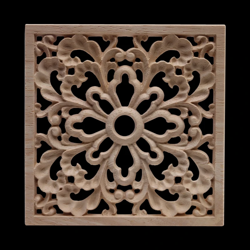 Wood Applique Wood Mouldings Wood Craft Onlay European Decor Carved Natural Retro Long Leaves Floral Rose Wooden Doors Window 3