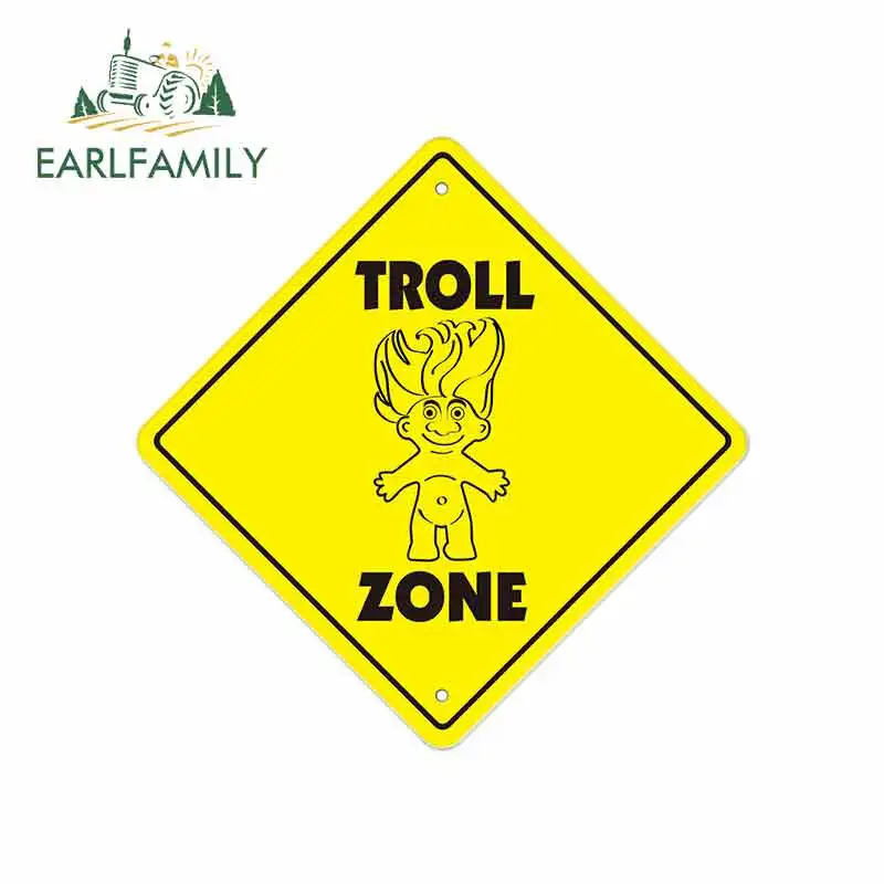 

EARLFAMILY 13cm x 13cm for Troll Crossing Zone Xing Car Stickers Vinyl Sunscreen RV VAN JDM Accessories Graphics Glue Sticker