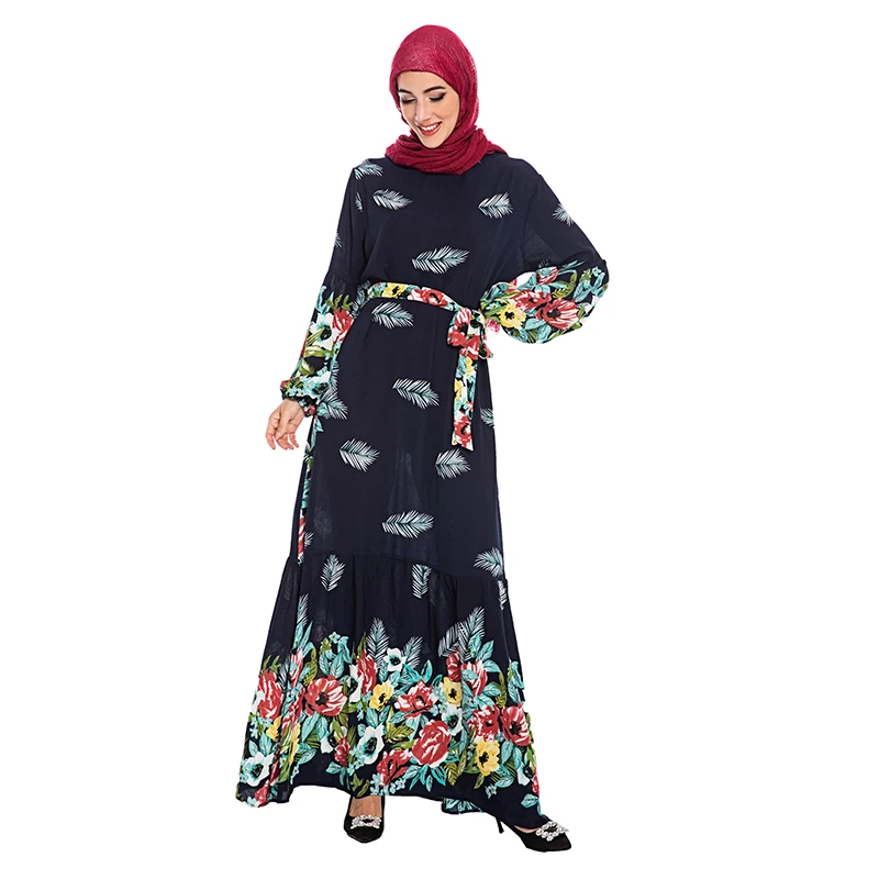 Kaftan abaya Дубай турецкое мусульманское платье исламское платье одежда макси большой размер полная длина печатных лето осень мягкое качество