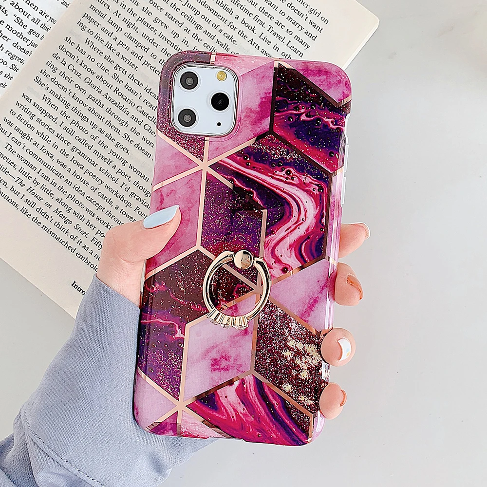 LOVECOM покрытие геометрический мрамор чехол для телефона для iPhone 11 Pro Max XR XS Max 6 6S 7 8 Plus X Мягкая задняя крышка палец кольцо держатель - Цвет: PR5