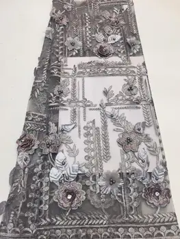 

Nigerian Tulle Lace Fabrics 2019 Elegance beige African Lace Fabric/ High Quality French Mesh Lace Fabric Grey