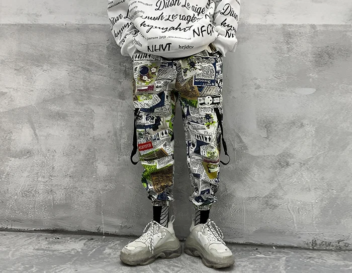 Aelfric Eden Funny Graffiti Ribbons Harem Cargo Pants Mens Fashion Harajuku Hip Hop Casual Joggers Male Trousers Streetwear