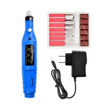 Синий Электрический Фрезер для ногтей, сверлильный набор штепсельная вилка американского стандарта Профессиональный для ногтей пальцев на руках и ногах уход, полировка машины для маникюра и педикюра, фрезер акриловый Фрезер для ногтей cо шлифовальными инструменты