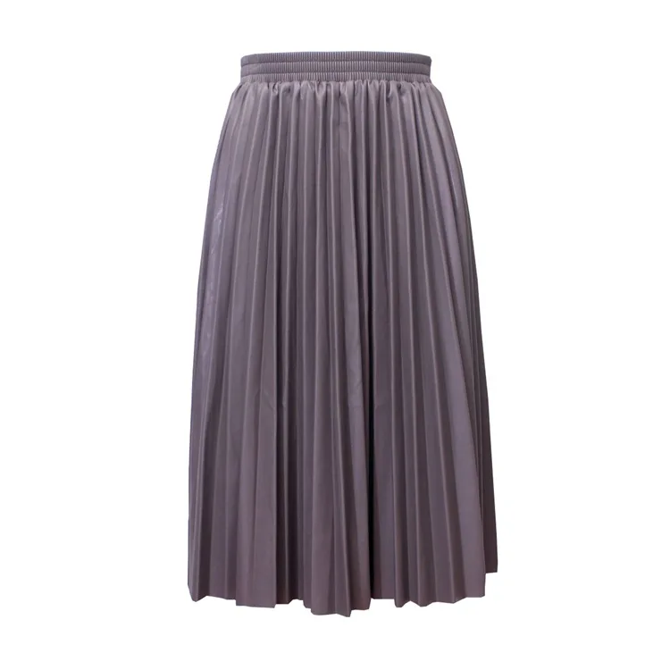 Женские юбки из искусственной кожи, женская элегантная повседневная модная плиссированная юбка - Цвет: Серый