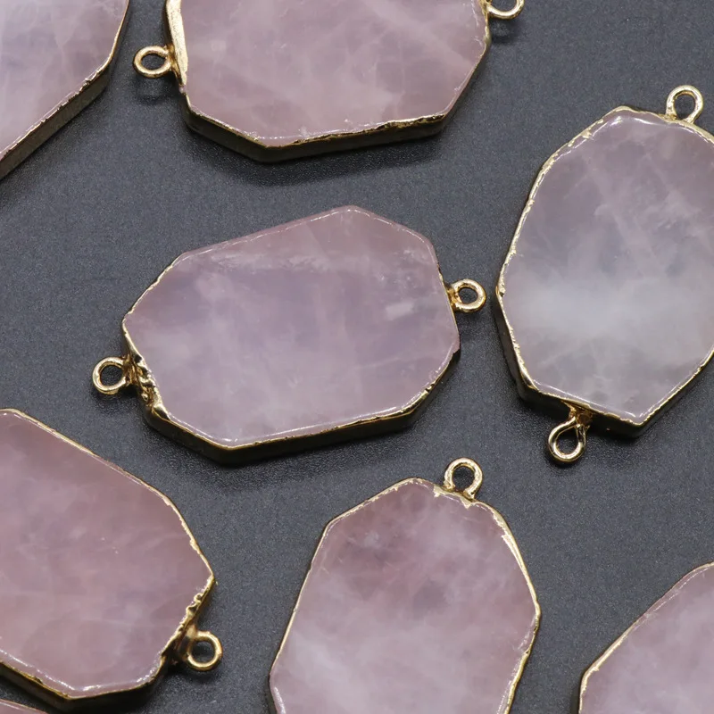 

Natural Crystal Eight sides Pendant Rose Pink Quartz Crystal Natural Stone Pendant DIY Fit Necklace For Jewelry Making D3