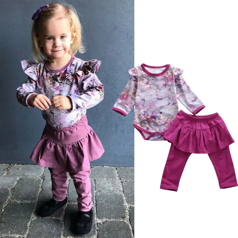 Toddler Kid Baby Girls Clothes Ruffle Long Sleeve Flower Top Romper Dress Leggings Pants Outfits Cute Lovely Warm 2Pcs Set 0-24M | Детская