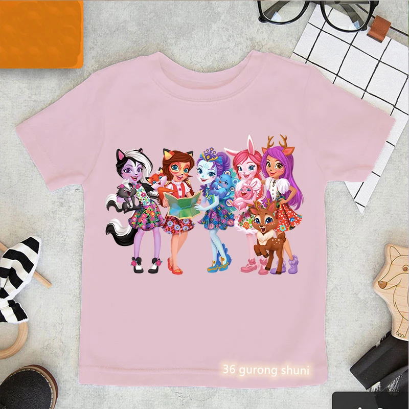 

Funny Enchantimals Deer Cartoon Print T-Shirt Tops For Girls/Boys Kids Clothes Christmas Gift Children'S Clothing Pink T Shirt