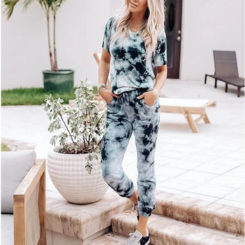 

Casual Tie Dye Pajamas Sets Women Lounge Wear Homewear Sets Tracksuit 2020 Trendy Streetwear