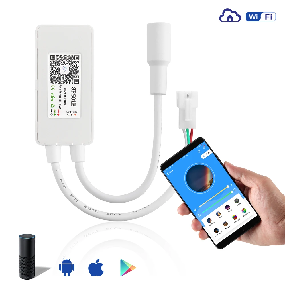 SP501E светодиодный контроллер Wi-Fi для Пиксельная адресация RGB полосы WS2812bB SK6812 DC5-24V с Amazon Alexa Smart SPI голосовое приложение управление