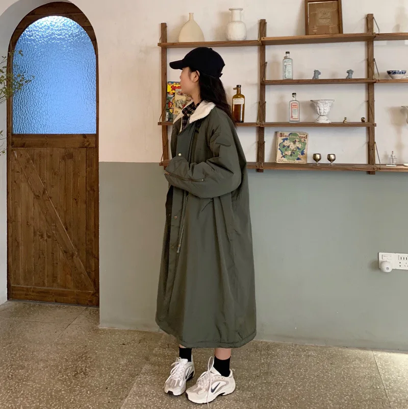 Хлопковое пальто для фотосессии, женская зимняя рабочая одежда, хлопковая стеганая одежда, Свободное пальто из овечьей шерсти выше колена, толстое пальто в Корейском стиле