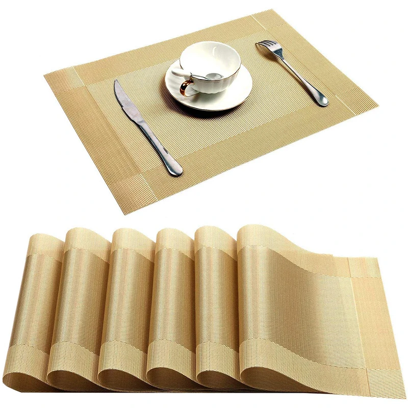  6pcs Placemat TableCloth Washable PVC Table Mat Diagonal frame Teslin Stain-Resistant Dining Disc B