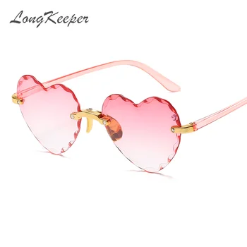 

LongKeeper Heart Shaped Sunglasses Women Fashion Rimless Diamond Sun Glasses Cute Gradient Shades UV400 Okulary