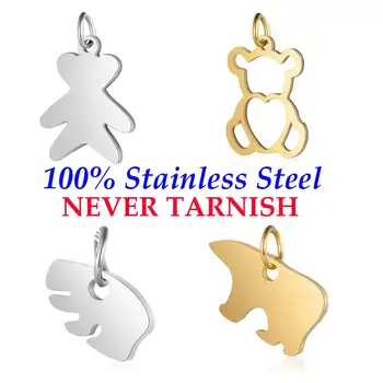 

5 Pieces Little Bear Bears Mom Charm Wholesale 100% Stainless Steel DIY Jewelry Charms Real 316 Steel DIY Charms High Polished
