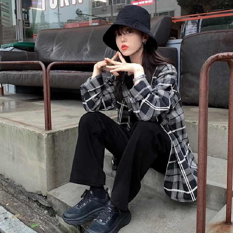 Plus size Shirt Oversize female Top Women Long sleeve Cotton Girls Blouse Autumn Plus Size Women Blouses Plaid blue femme Blusas