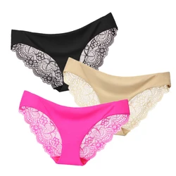 2022NEW 3pcs/Lot Sexy Women Panties Set Lace Briefs Ice Silk Seamless Low-Rise Lingerie Comfort Female Underwear