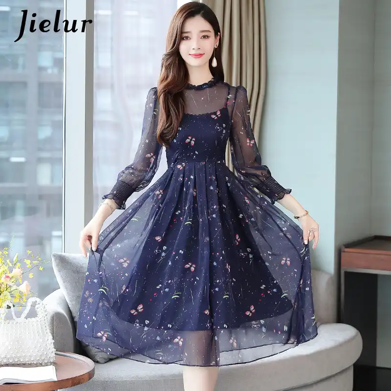 Jielur Chiffon Dress Women 2020 New 