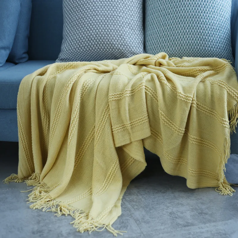 

Scandinavian Literature and Art Pinstripe Knitted Sofa Blanket Air Conditioning Blanket Bed Decoration Nap Blanket Plain