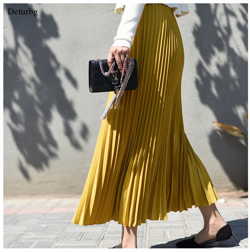 Vintage Pleated Midi Long Skirt For 