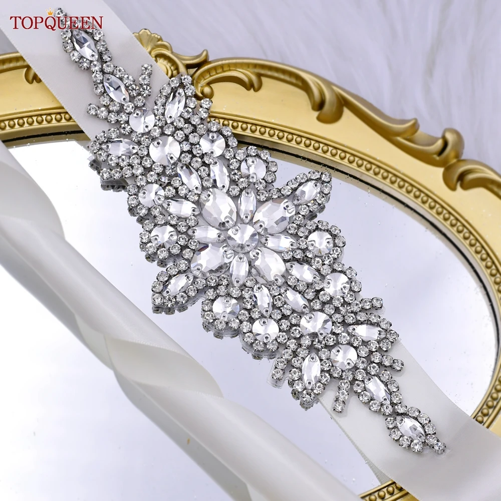 TOPQUEEN S01 Women's Belt Luxurious Bride Bridal Sash Rhinestone Applique for Evening Party Prom Gown Dress bridal waistband bridal dress decoration