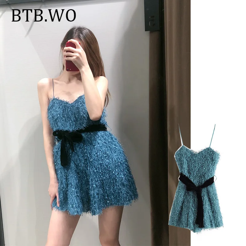 BTB. WO 2019 женское платье сексуальные с кисточками винтажное vestidos милый стиль