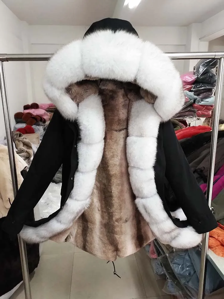 add placket 8 Зимняя парка для женщин с натуральным лисьим мехом, парка с большим воротником, красная лисица, Высококачественная шуба из натуральной черно-бурой лисицы, Толстая теплая меховая парка - Цвет: add placket 8