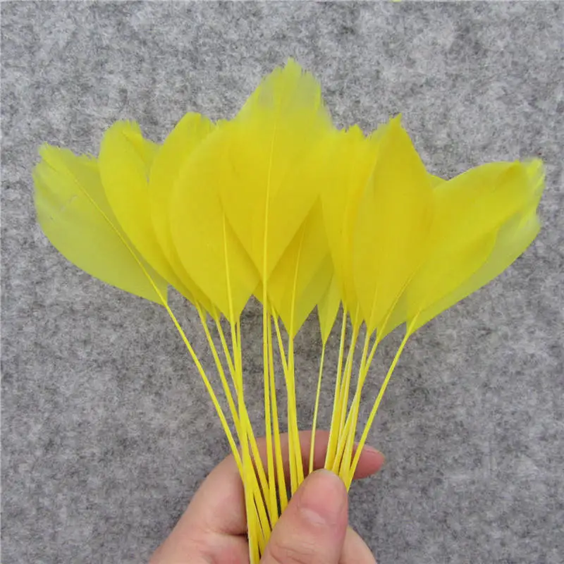 yellow Натуральное красивое гусиное перо Рождественская елка украшения DIY Домашний Декор вазы аксессуары 100 корень 15-20 см 6-8 дюймов - Цвет: yellow