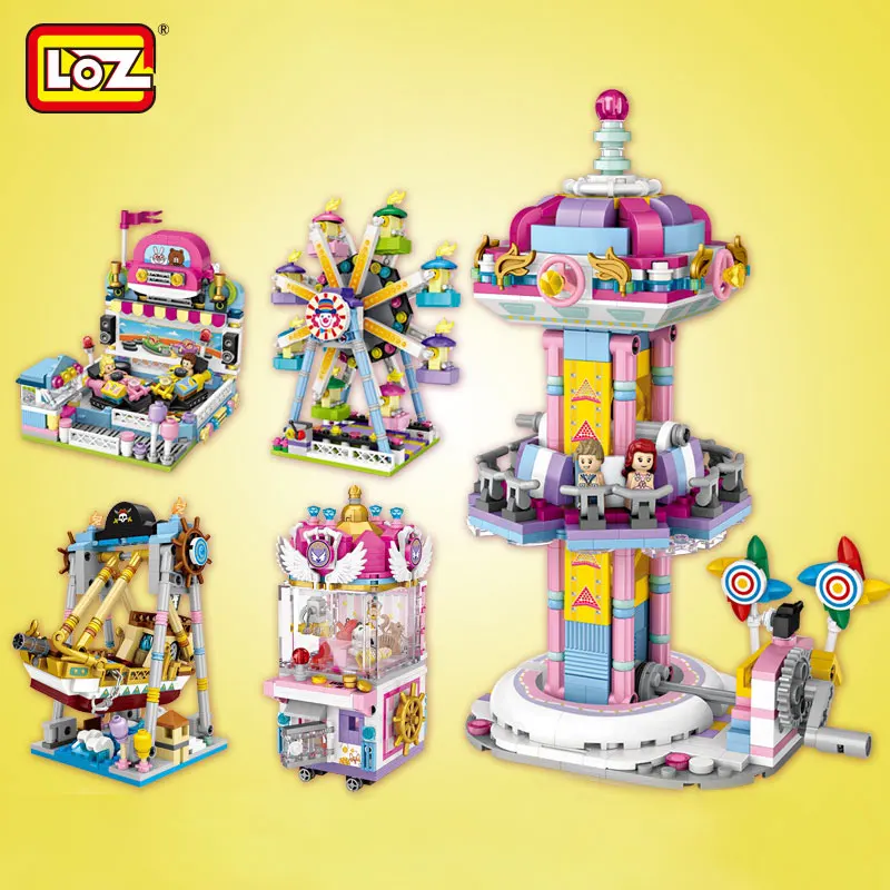 LOZ Diamond Block Mocmini 3D Model Amusement Park Pirate Ship Carousel Educational Bricks Children Toy Gift no compatible Blocks